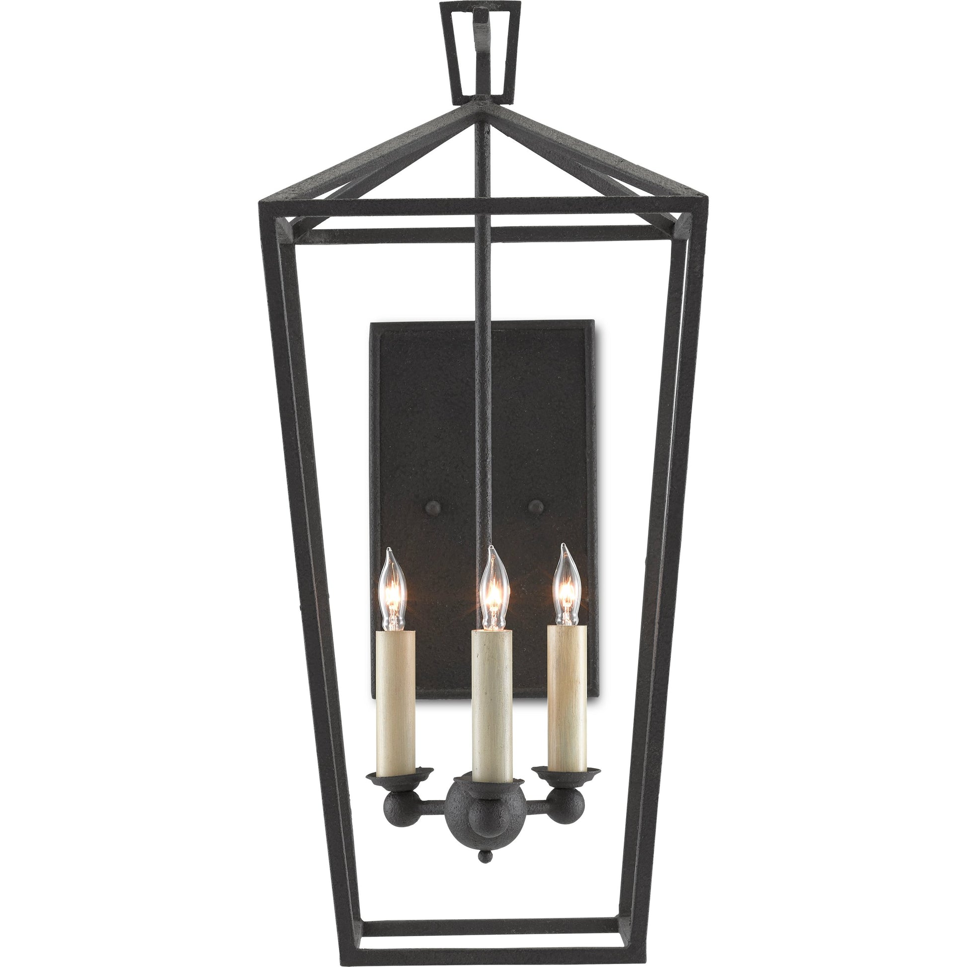 Denison Wall Sconce by Currey and Company in mole black. Made from wrought iron in a transitional style.