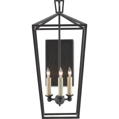 Denison Wall Sconce by Currey and Company in mole black. Made from wrought iron in a transitional style.