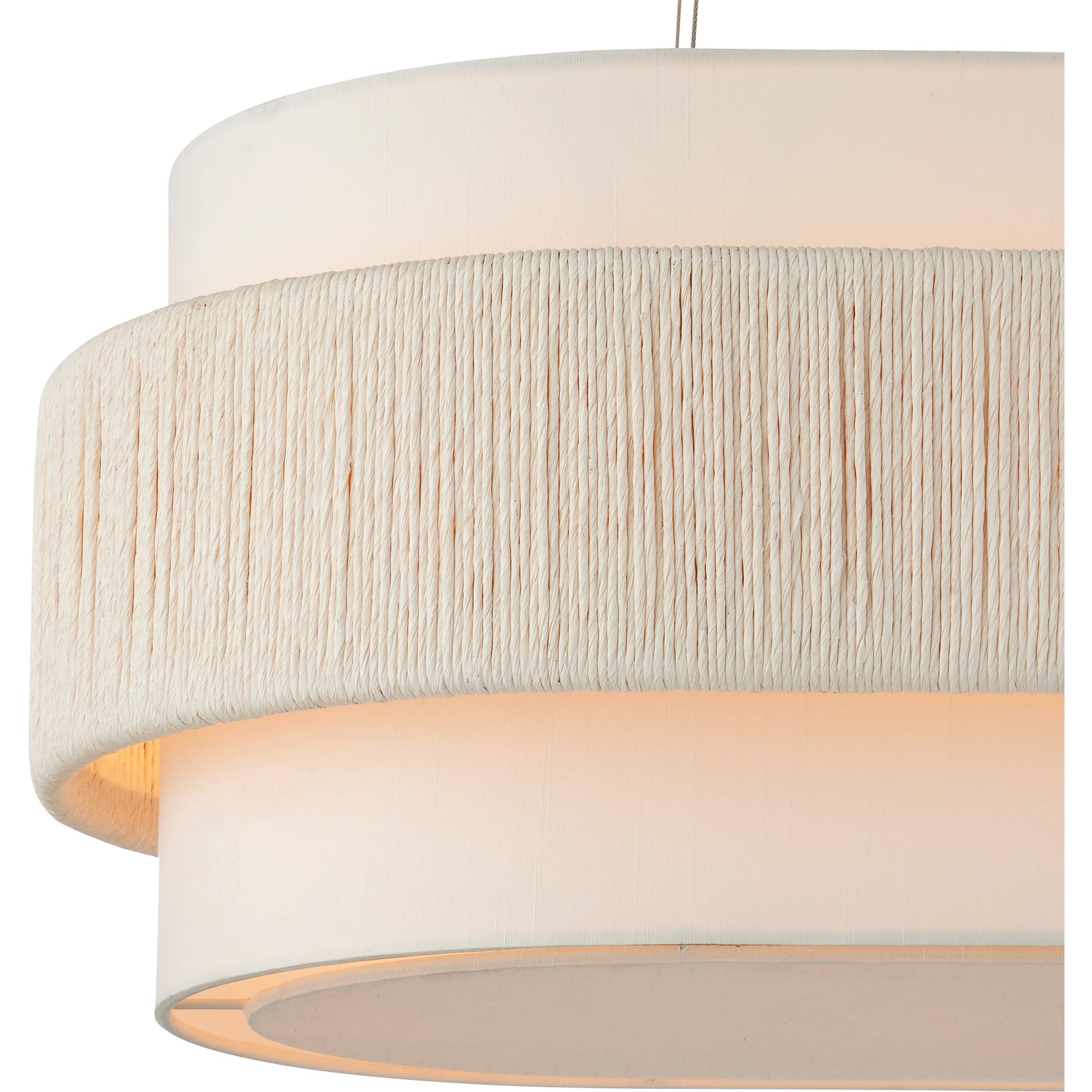 Monreale Oval Chandelier by Currey and Company in white, sugar white. Made from kraft paper twine, wrought iron in a coastal style.