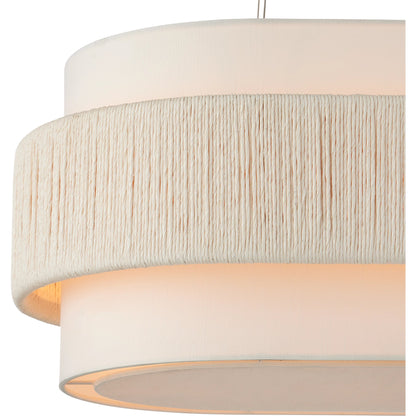 Monreale Oval Chandelier by Currey and Company in white, sugar white. Made from kraft paper twine, wrought iron in a coastal style.