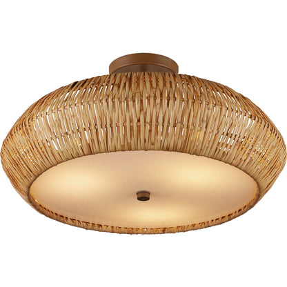 Antibes Semi-Flush Mount by Currey and Company. Made from rattan, wrought iron, acrylic in a rustic style.
