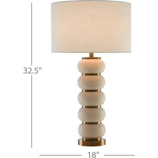 Luko Table Lamp by Currey and Company in white mud, antique brass. Made from ceramic, metal in a modern style.