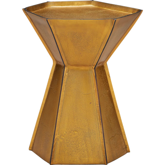 Merola Gold Accent Table by Currey and Company in antique brass, bronze. Made from cast aluminum in a modern style.