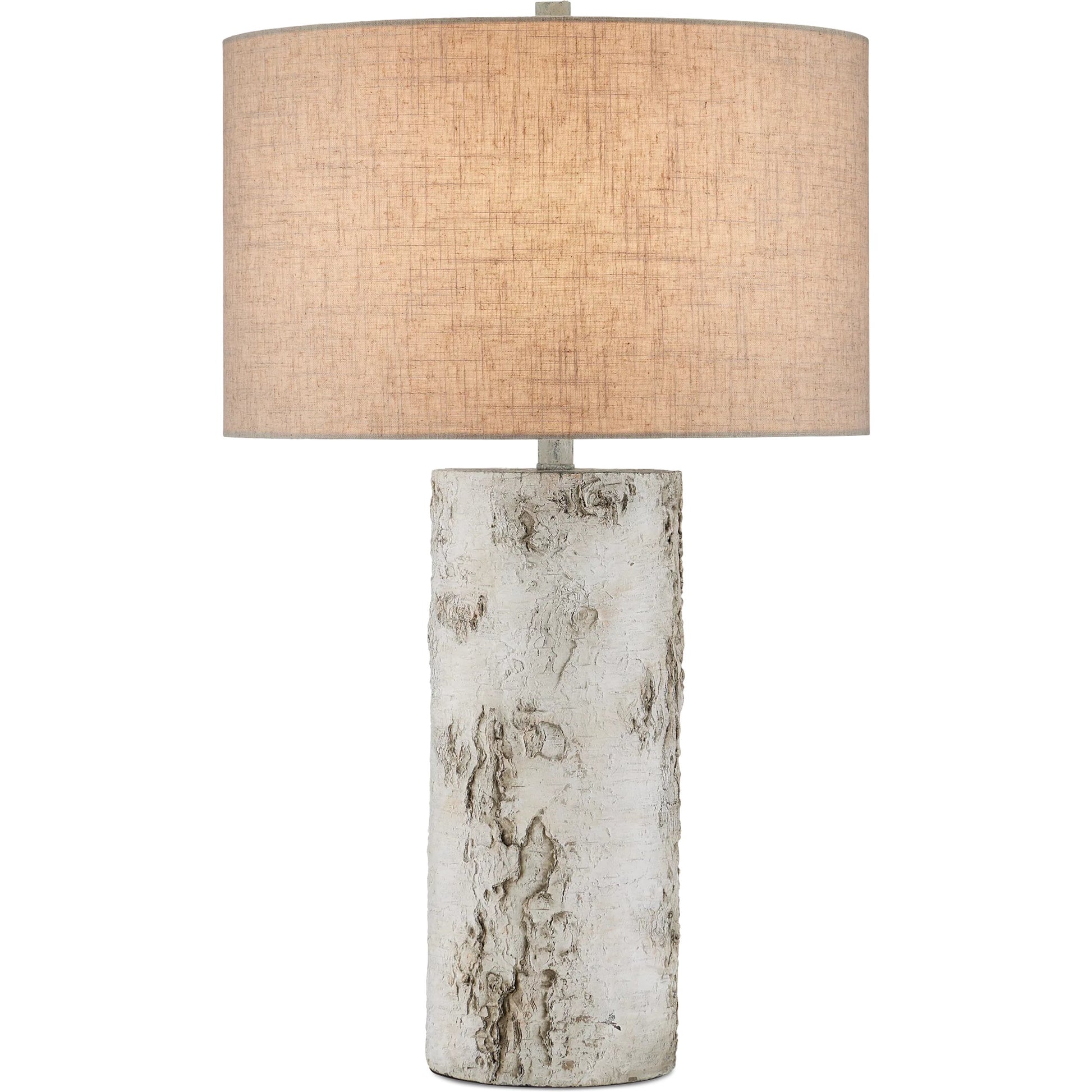 Faux Birch Table Lamp by Currey and Company in birch white, gray. Made from cement in a modern style.