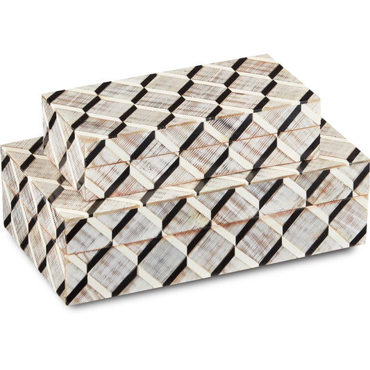 Derian Box Set by Currey and Company in black, white, natural. Made from horn, composite, wood in a modern style.
