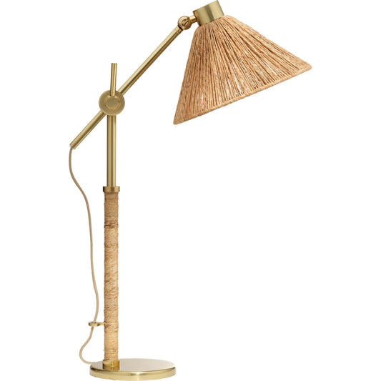 Fitzgerald Table Lamp by Jamie Young in natural and brushed brass. Made from jute in a unique style.
