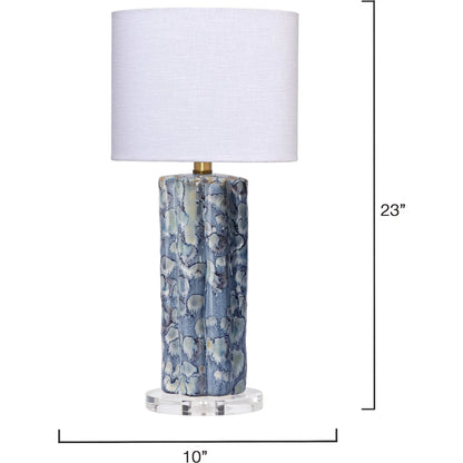 Flurry Table Lamp by Jamie Young in blue and reactive blue glaze. Made from ceramic, acrylic in a traditional style.