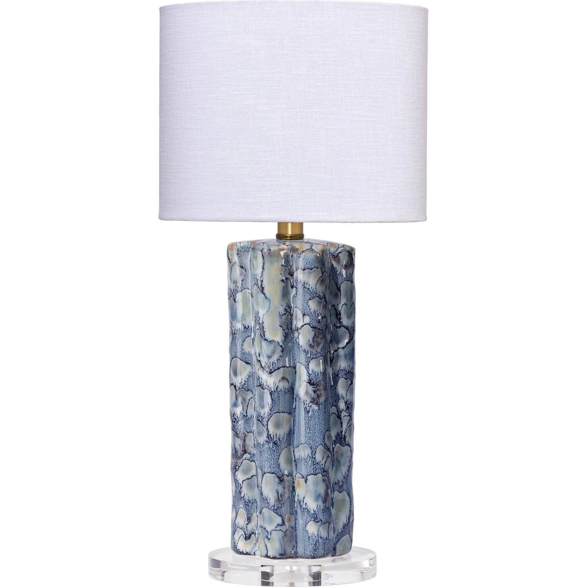 Flurry Table Lamp by Jamie Young in blue and reactive blue glaze. Made from ceramic, acrylic in a traditional style.