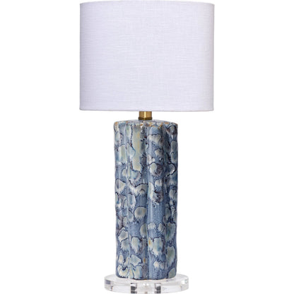 Flurry Table Lamp by Jamie Young in blue and reactive blue glaze. Made from ceramic, acrylic in a traditional style.