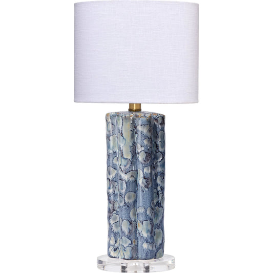 Flurry Table Lamp by The Livingston Collection in blue and reactive blue glaze. Made from ceramic, acrylic in a unique style.