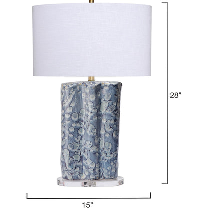 Flurry Table Lamp by Jamie Young in blue and reactive blue glaze. Made from ceramic, acrylic in a traditional style.