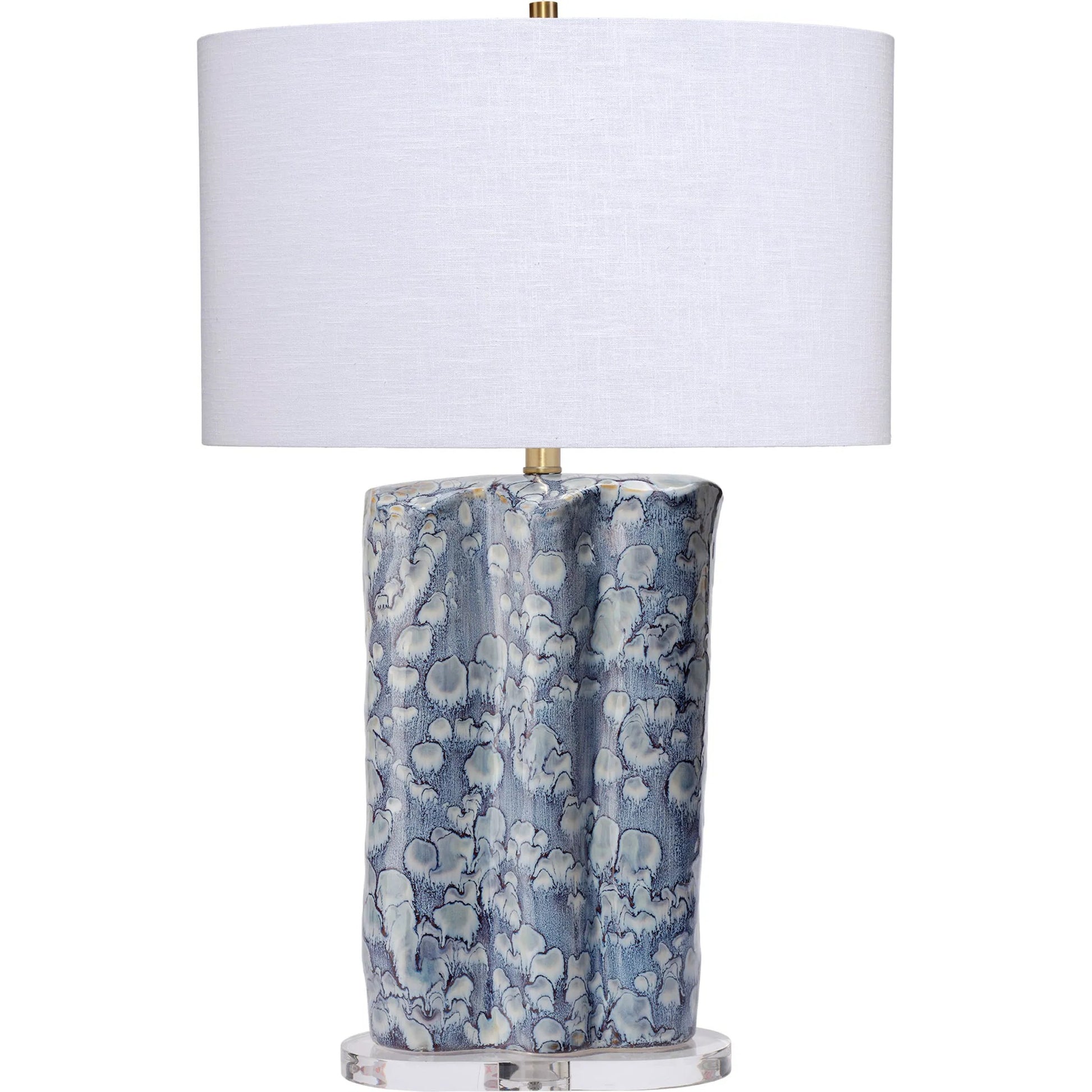 Flurry Table Lamp by Jamie Young in blue and reactive blue glaze. Made from ceramic, acrylic in a traditional style.
