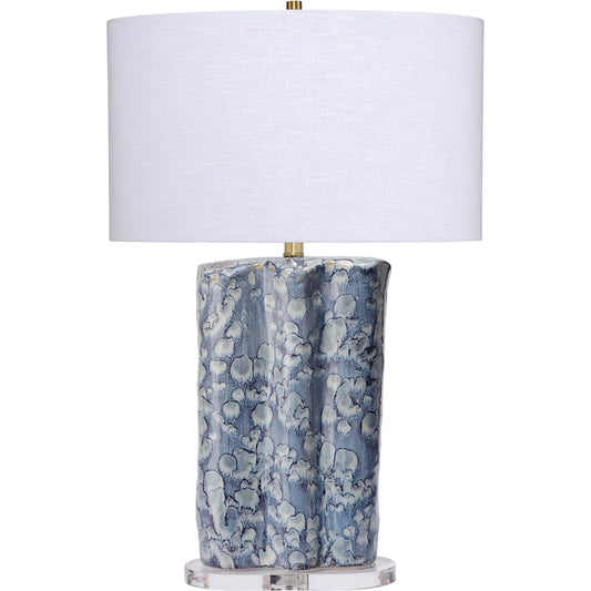 Flurry Table Lamp by The Livingston Collection in blue and reactive blue glaze. Made from ceramic, acrylic in a unique style.