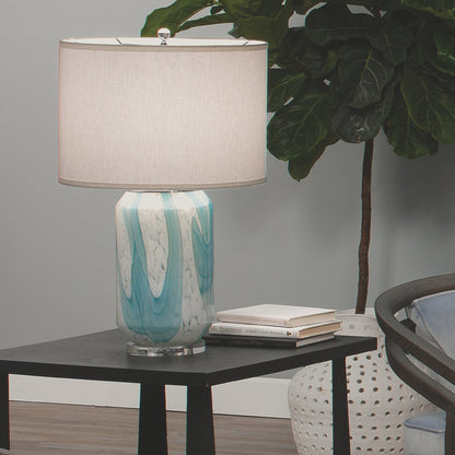Helen Table Lamp by Jamie Young in pale blue. Made from glass, acrylic in a coastal style.