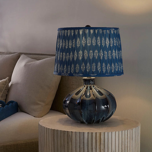 Hershey Table Lamp by The Livingston Collection in blue and reactive deep blue glaze. Made from ceramic in a unique style.