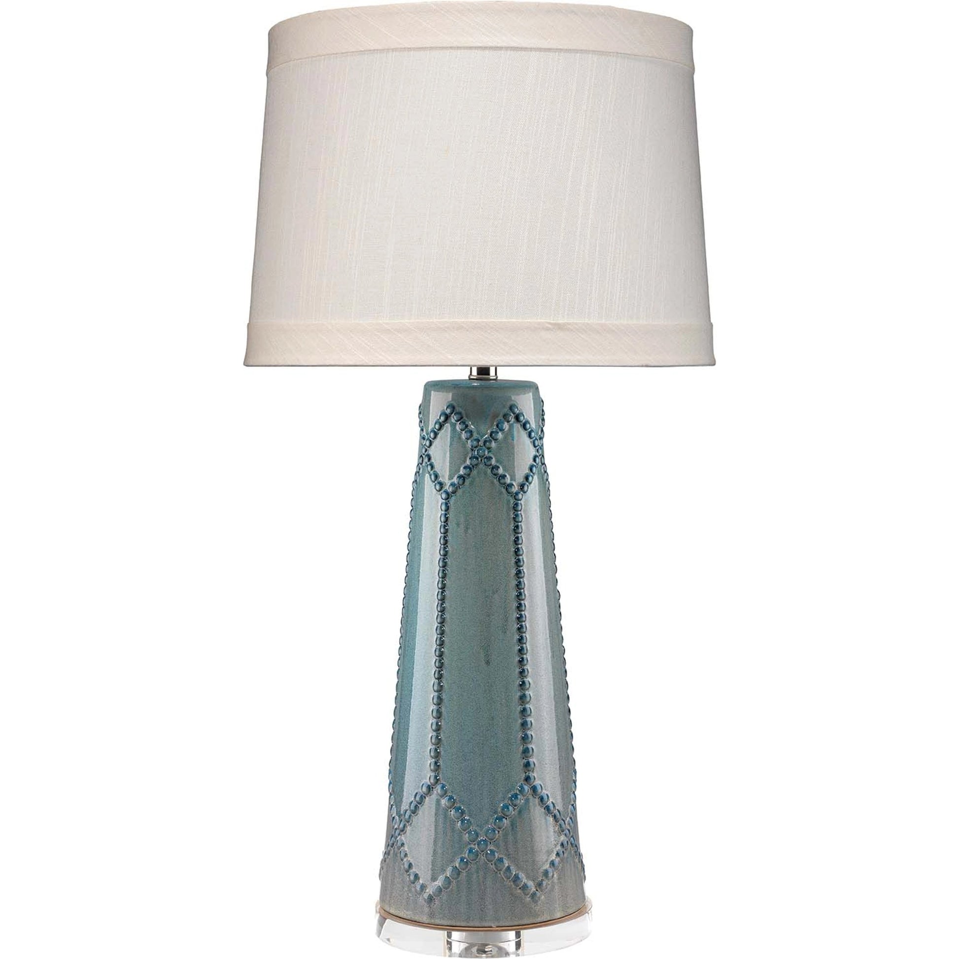 Hobnail Table Lamp by Jamie Young in teal. Made from ceramic in a transitional style.