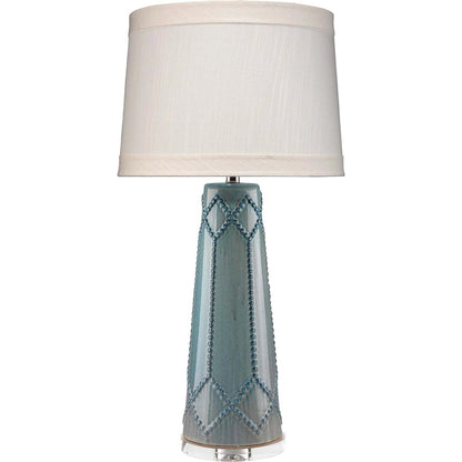 Hobnail Table Lamp by Jamie Young in teal. Made from ceramic in a transitional style.