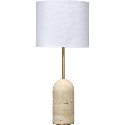 Holt Travertine Table Lamp by Jamie Young in brown. Made from travertine, metal: iron in a modern style.