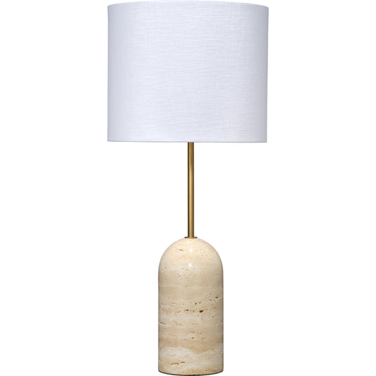 Holt Travertine Table Lamp by Jamie Young in brown. Made from travertine, metal: iron in a modern style.