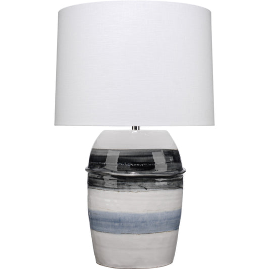 Horizon Striped Table Lamp by Jamie Young in grey, black & white. Made from ceramic in a modern style.