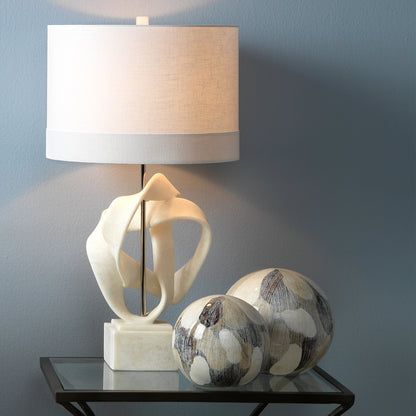 Intertwined Table Lamp by Jamie Young in white. Made from resin in a modern style.