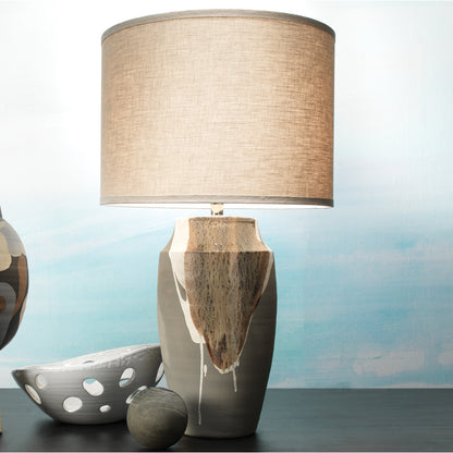 Landslide Table Lamp by Jamie Young in matte gray with beige, white drip. Made from ceramic in a eclectic & global style.