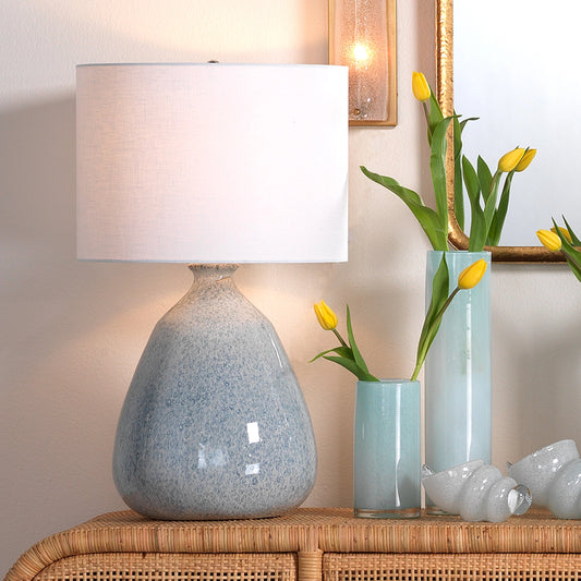 Levi Table Lamp by Jamie Young in washed blue reactive glaze ceramic. Made from ceramic in a modern style.
