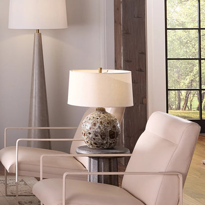 Magma Table Lamp by Jamie Young in brown and volcanic brown. Made from ceramic in a unique style.