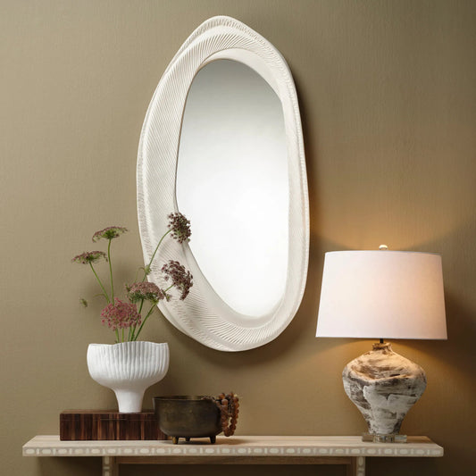 Maurice Table Lamp by Jamie Young in cream and matte cream with brown accents. Made from ceramic in a unique style.