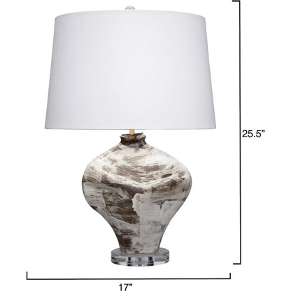 Maurice Table Lamp by Jamie Young in cream and matte cream with brown accents. Made from ceramic in a modern style.