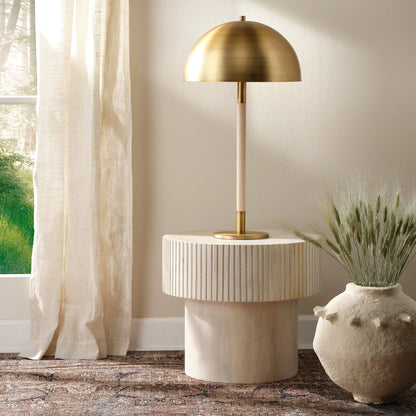 Merlin Table Lamp by Jamie Young in natural & antique brass. Made from rubber wood, metal: iron in a modern style.