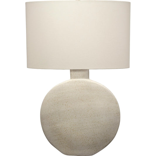 Moon Table Lamp by Jamie Young in cream and speckled cream glaze. Made from ceramic in a unique style.