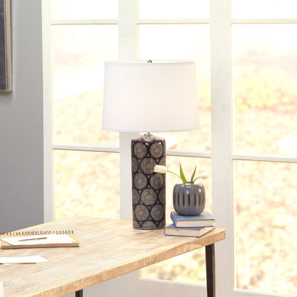Neva Table Lamp by Jamie Young in blue. Made from ceramic in a transitional style.