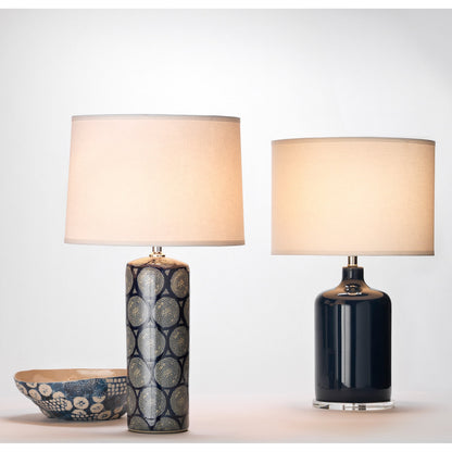 Neva Table Lamp by Jamie Young in blue. Made from ceramic in a transitional style.