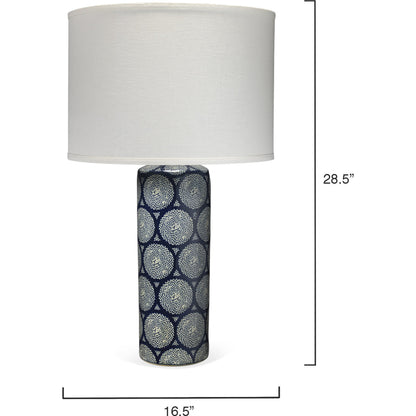 Neva Table Lamp by Jamie Young in blue. Made from ceramic in a transitional style.