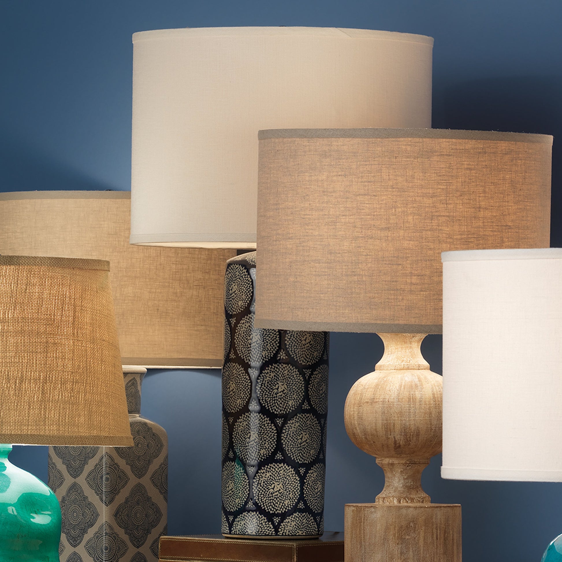 Neva Table Lamp by Jamie Young in blue. Made from ceramic in a transitional style.