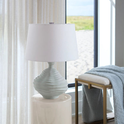 Oasis Table Lamp by Jamie Young in blue and matte light blue. Made from ceramic in a modern style.