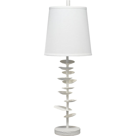Petals Table Lamp by Jamie Young in white plaster. Made from steel in a coastal style.