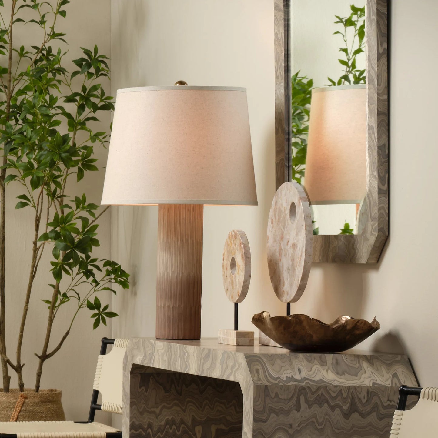 003 SI-2537722 | Lifestyle | Phoenix Table Lamp by Jamie Young in bronze and sand ombre. Made from glass in a unique style.