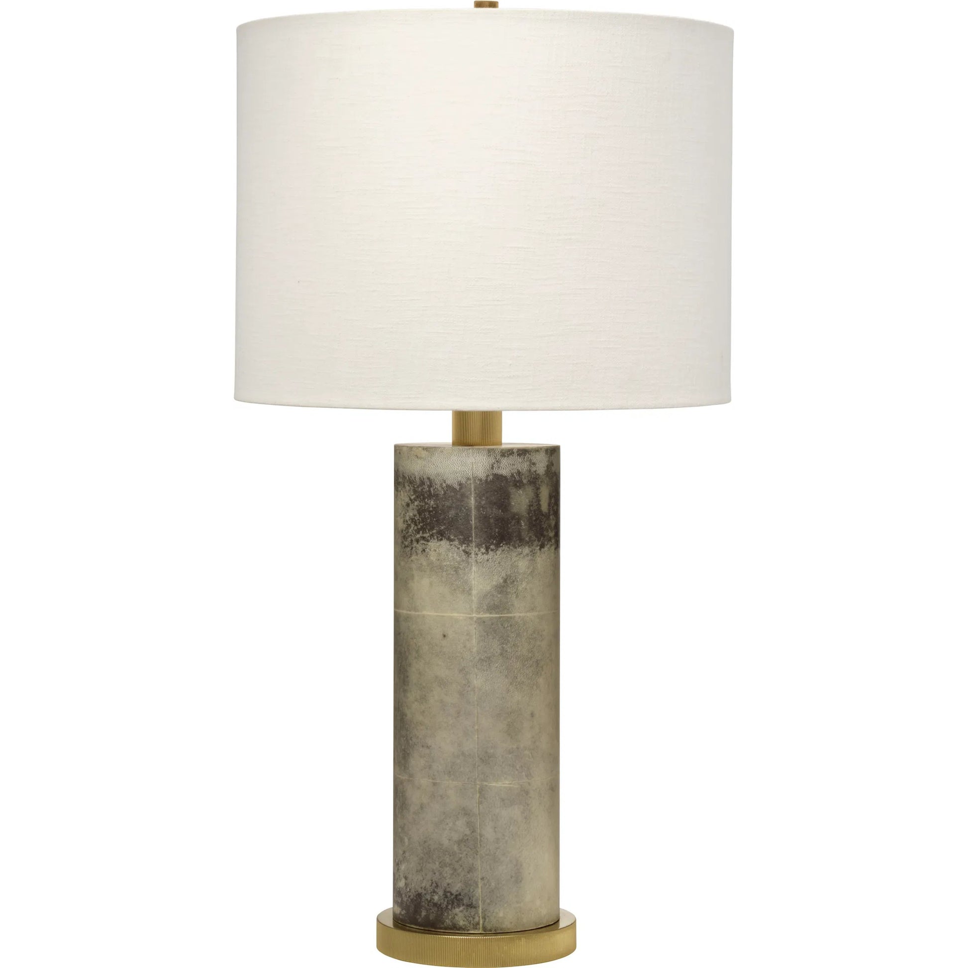 Rivet Table Lamp by Jamie Young in grey and grey vellum. Made from vellum in a unique style.