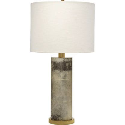 Rivet Table Lamp by Jamie Young in grey and grey vellum. Made from vellum in a unique style.