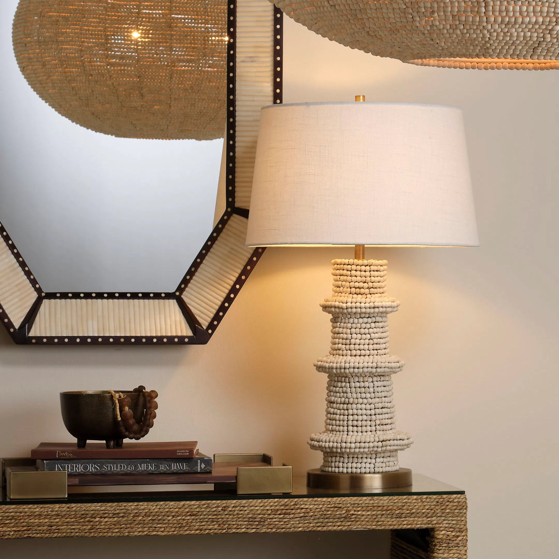 Rowan Table Lamp by Jamie Young. Made from wood in a unique style.
