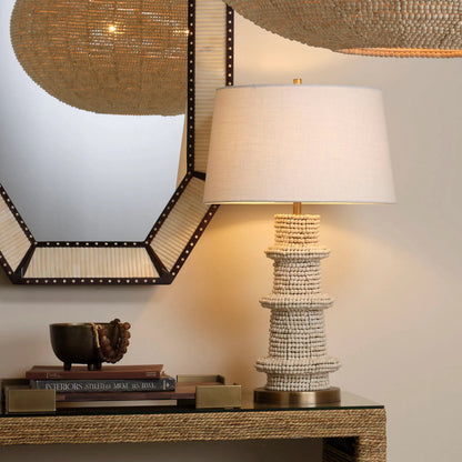 Rowan Table Lamp by Jamie Young. Made from wood in a unique style.