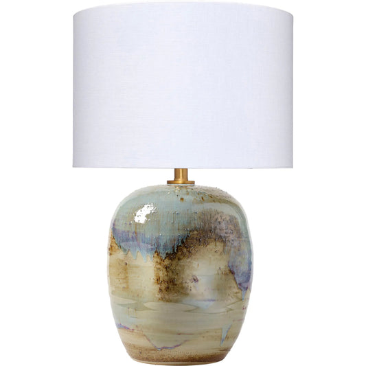 Salvador Table Lamp by The Livingston Collection in blue and reactive blue, natural, purple glaze. Made from ceramic in a unique style.