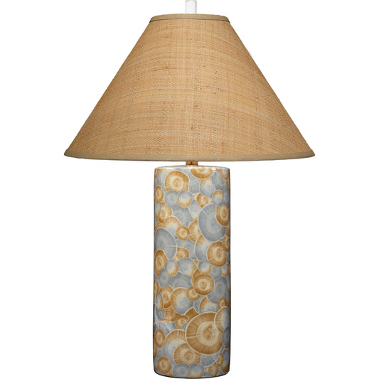 Serene Table Lamp by The Livingston Collection in blue and printed blue, natural ceramic glaze. Made from ceramic in a unique style.