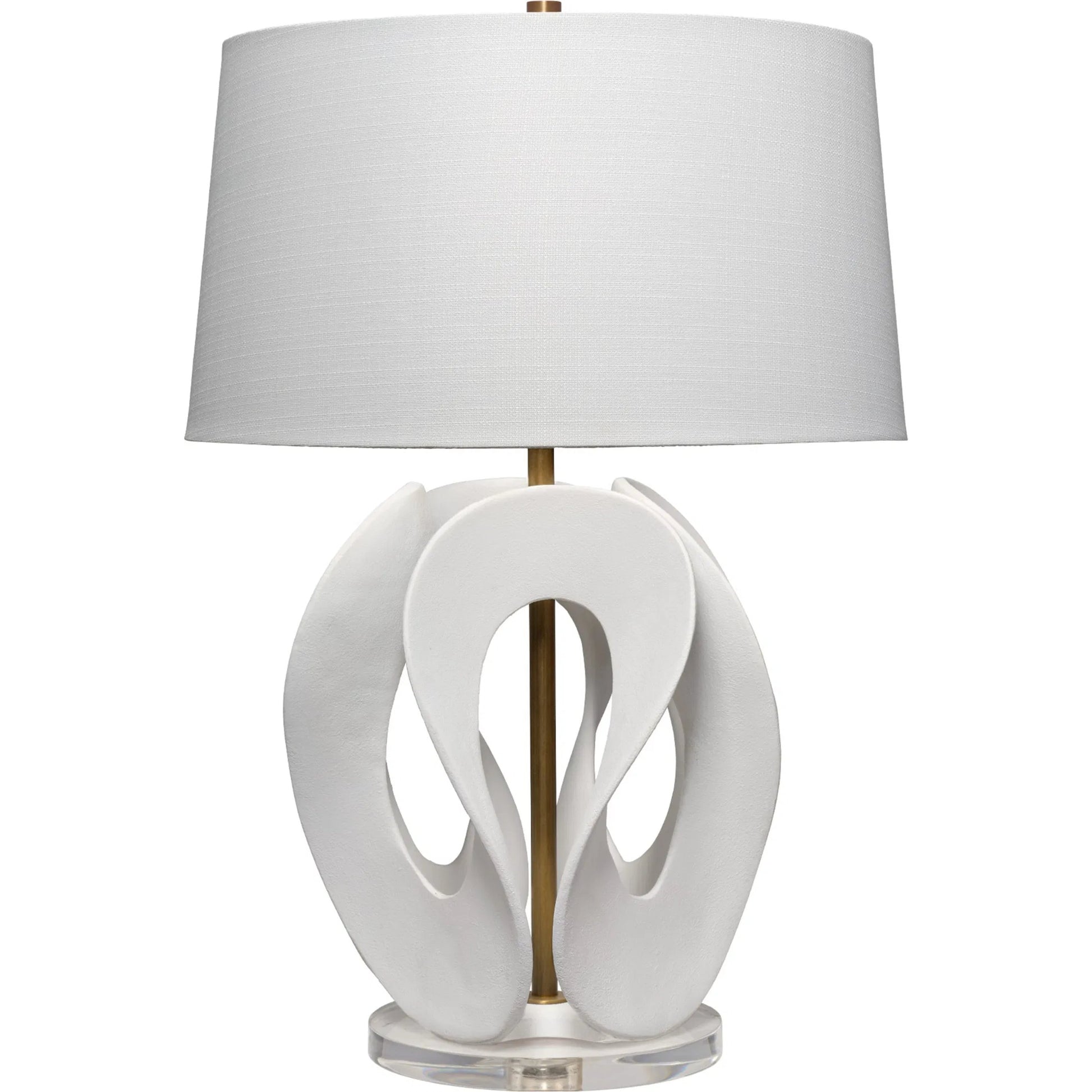 Swan Table Lamp by Jamie Young in white and antique brass. Made from resin in a unique style.