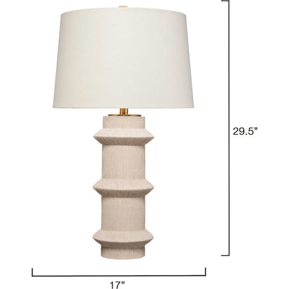 Trousdale Table Lamp by Jamie Young in cream and textured cream. Made from polyresin in a modern style.