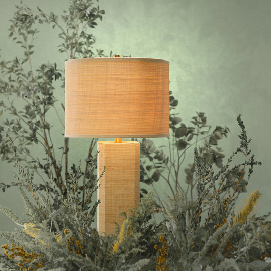 Utopia Table Lamp by Jamie Young in natural. Made from raffia, mdf in a cottage & farmhouse style.