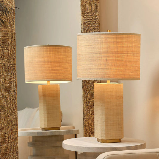 Utopia Table Lamp by Jamie Young in natural. Made from raffia, mdf in a cottage & farmhouse style.