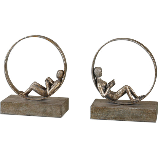 Lounging Reader Antique Bookends (Set of 2) by Uttermost. Made from metal, mdf, resin in a modern style.